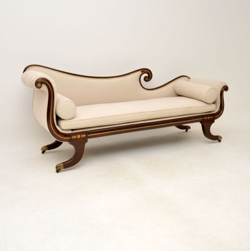 Antique Regency Period Chaise Longue in Rosewood & Brass
