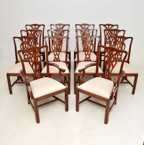 Set of 14 Antique Mahogany Chippendale Style Dining Chairs
