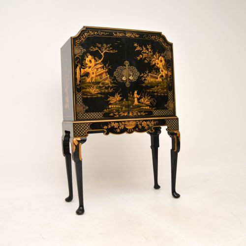 Antique Lacquered Chinoiserie Cocktail Drinks Cabinet

