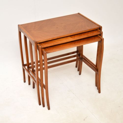 Antique French Inlaid Walnut Nest of Three Tables
