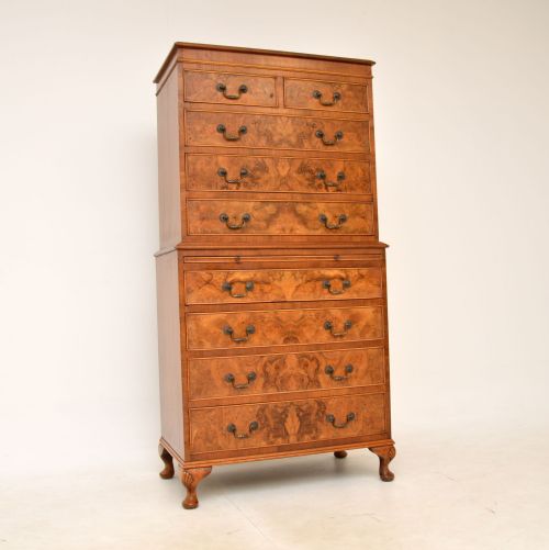Antique Burr Walnut Chest on Chest of Drawers
