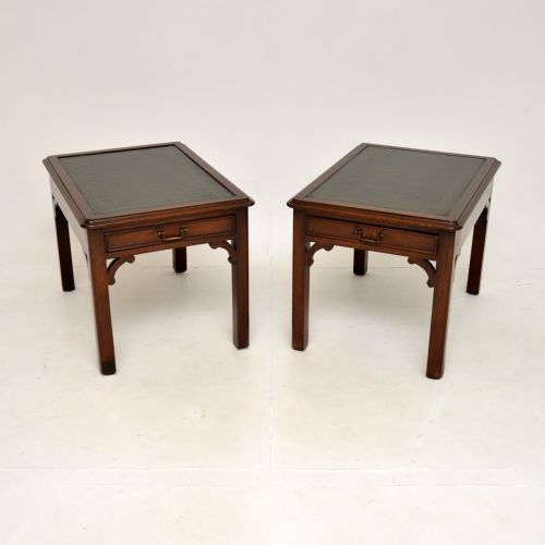 Pair of Antique Mahogany Leather Top Side Tables

