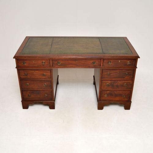 fig 1. Antique Georgian Mahogany Leather Top Pedestal Desk