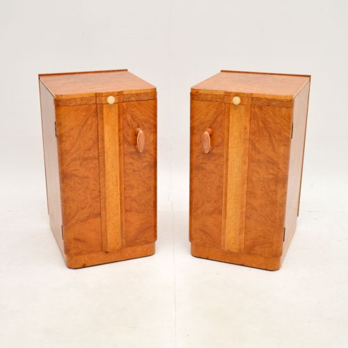 Pair of Art Deco Burr Walnut Bedside Cabinets
