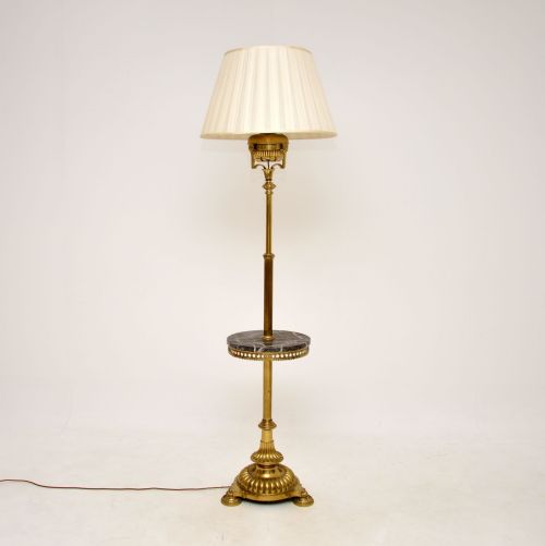 Antique French Brass and Marble Floor Lamp
