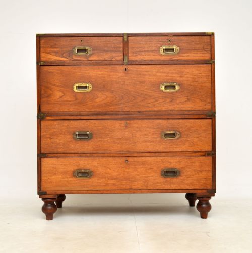 fig 1. Antique Teak & Brass Military Campaign Chest of Drawers