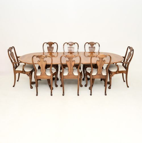 Antique Walnut Queen Anne Style Dining Table and Eight Chairs
