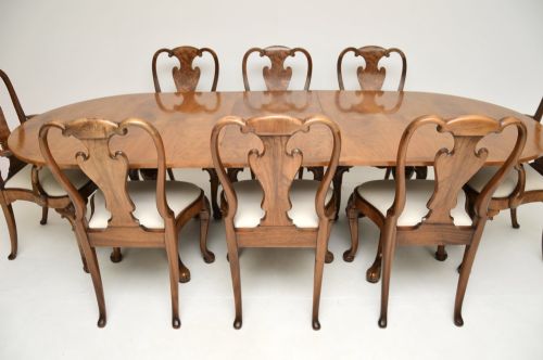 fig 1. Antique Walnut Queen Anne Style Dining Table and Eight Chairs