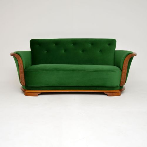 fig 1. Art Deco Sofa in Solid Oak and Green Velvet
