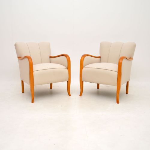 Pair of Art Deco Armchairs in Satin Birch
