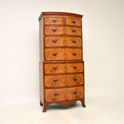 Antique Burr Walnut Chest on Chest of Drawers
