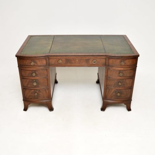 fig 1. Antique Mahogany Leather Top Pedestal Desk
