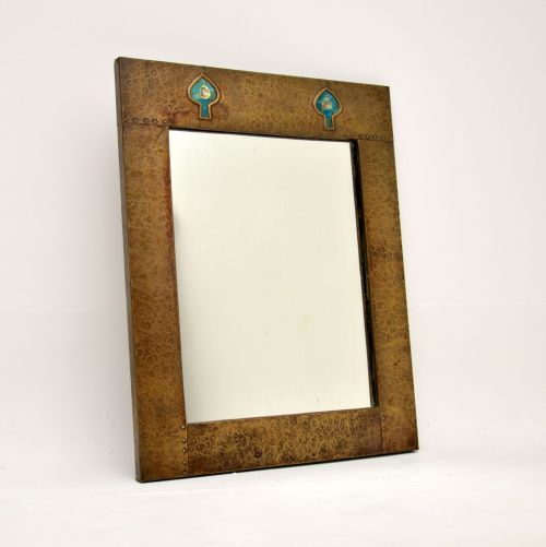 Antique Art Nouveau Beaten Brass Mirror
