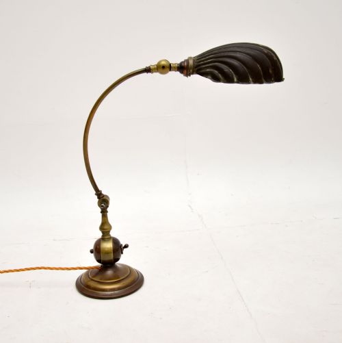 Antique Brass Clam Shell Bankers Desk Lamp
