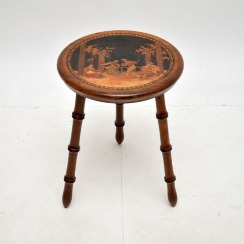 Antique Italian Inlaid Olive Wood Stool

