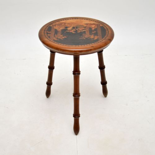 fig 1. Antique Italian Inlaid Olive Wood Stool
