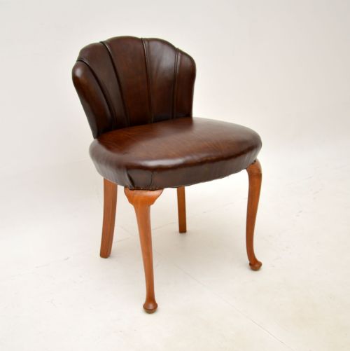 Art Deco Leather Scallop Back Stool
