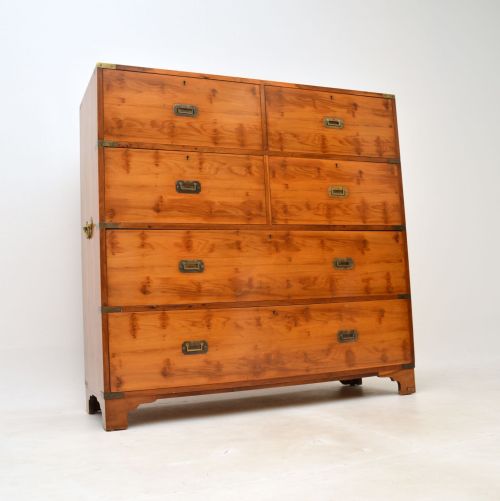 Antique Yew Wood Military Campaign Chest of Drawers
