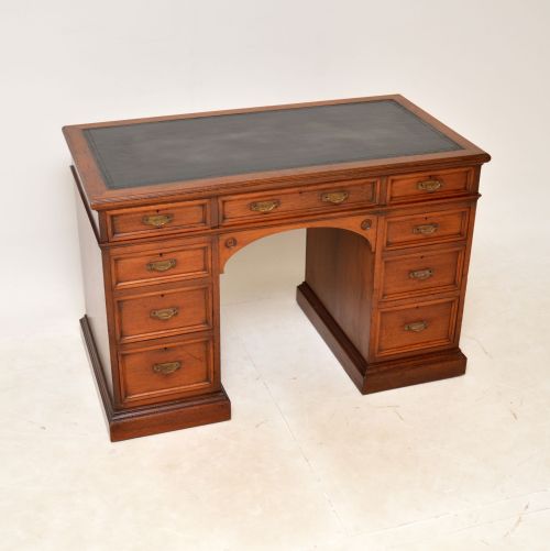 Antique Victorian Walnut Pedestal Desk by Howard & Sons
