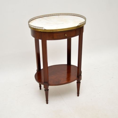 Antique French Marble Top Walnut Side Table
