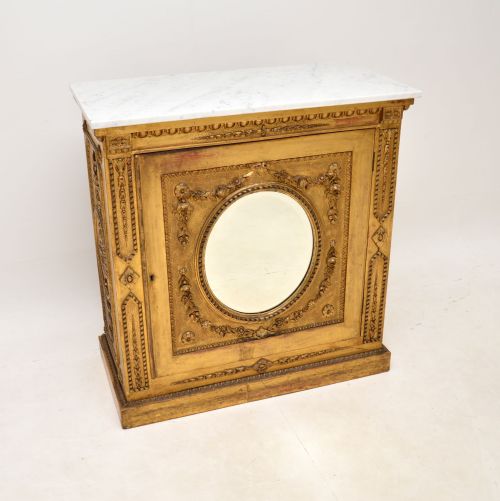 Antique Victorian Gilt Wood Marble Top Cabinet
