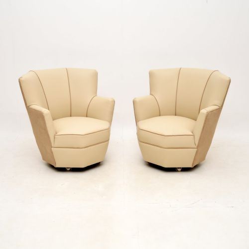Pair of Art Deco Leather and Suede Cocktail Armchairs
