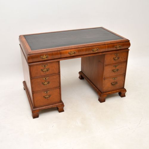 Antique Walnut Leather Top Pedestal Desk
