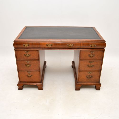 fig 1. Antique Walnut Leather Top Pedestal Desk