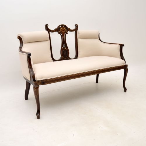 Antique Edwardian Inlaid Mahogany Settee
