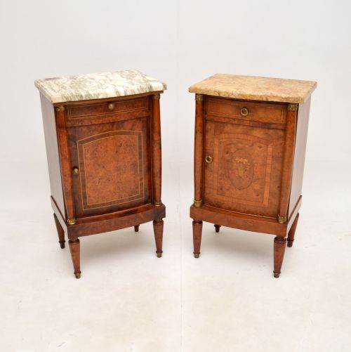 Matched Pair of Antique French Marble Top Bedside Cabinets
