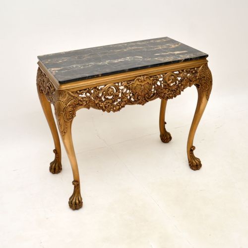 Antique William Kent Style Marble Top Gilt Wood Side Table
