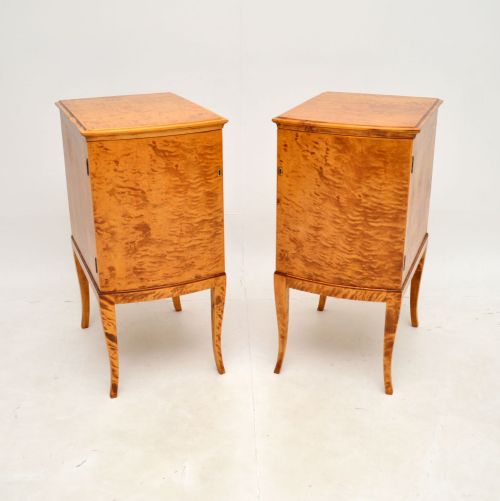 Pair of Antique Swedish Satin Birch Bedside Cabinets
