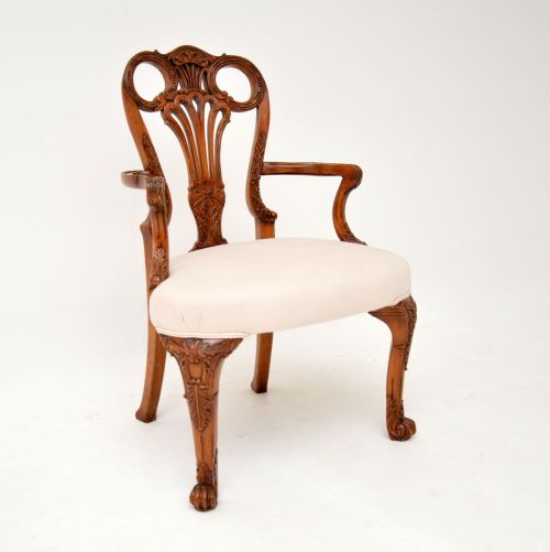 Antique Georgian Style Carved Walnut Armchair
