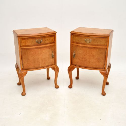 Pair of Antique Burr Walnut Bedside Cabinets
