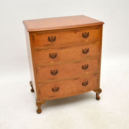Antique Burr Walnut Bow Front Chest of Drawers
