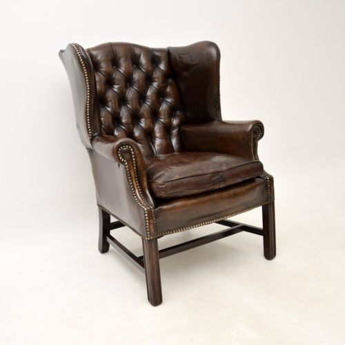 Antique Leather Wing Back Armchair
