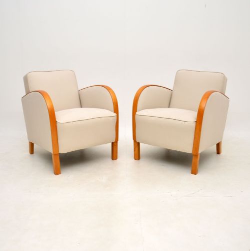 Pair of Art Deco Armchairs in Satin Birch
