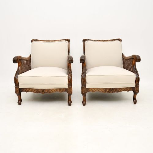 fig 1. Pair of Antique Swedish Satin Birch Bergere Armchairs
