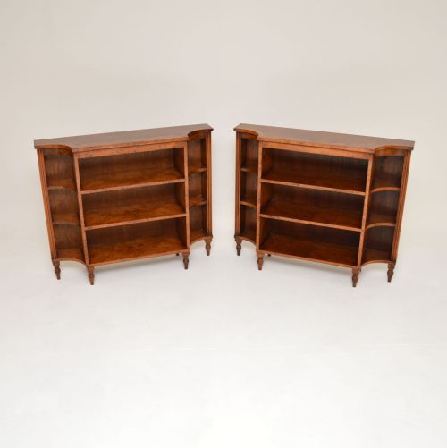 Pair of Antique Burr Walnut Open Bookcases
