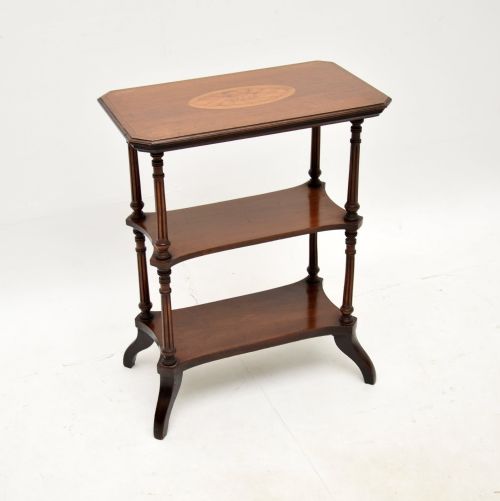 Antique Inlaid Mahogany Three Tier Side Table
