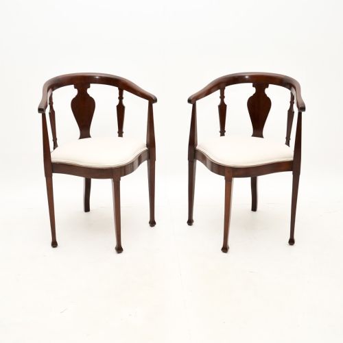 Pair of Antique Edwardian Mahogany Corner Chairs
