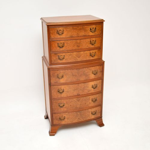 Antique Figured Walnut Chest on Chest of Drawers
