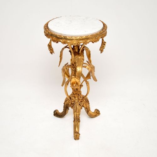 Antique Marble Top Gilt Wood Occasional Side Table
