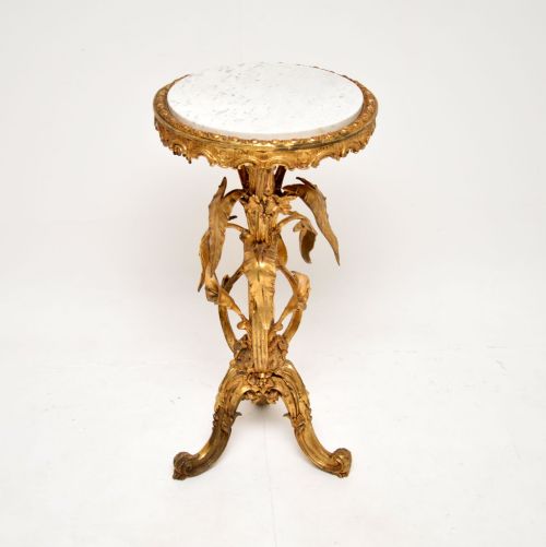 fig 1. Antique Marble Top Gilt Wood Occasional Side Table