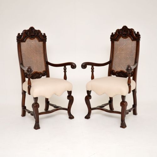 Pair of Antique Carolean Style Carved Walnut Armchairs
