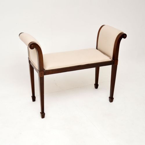 Antique Edwardian Inlaid Mahogany Stool Seat
