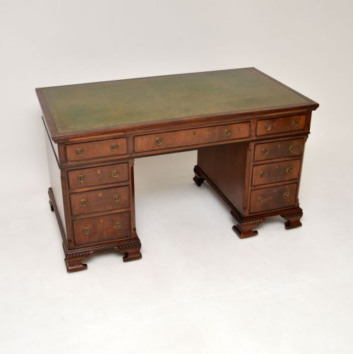 Antique Victorian Mahogany Leather Top Pedestal Desk
