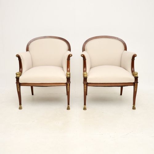 fig 1. Pair of Antique Regency Style Mahogany & Bronze Armchairs