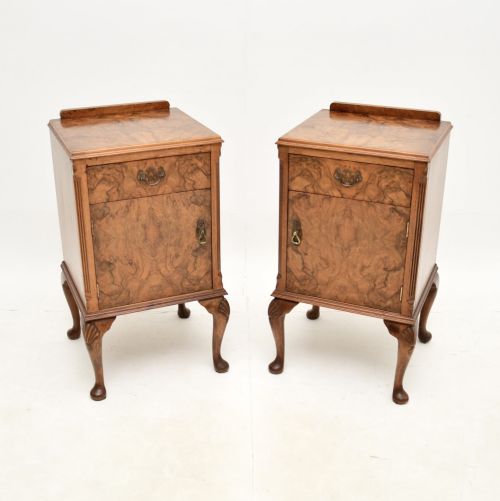 Pair of Antique Figured Walnut Bedside Cabinets

