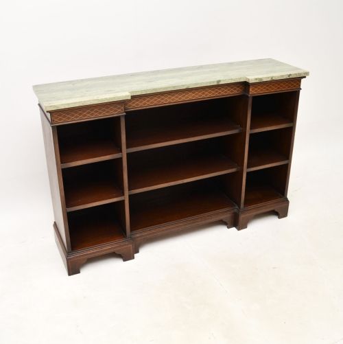 Antique Inlaid Mahogany Marble Top Open Bookcase / Sideboard
